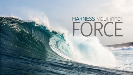 Crashing ocean wave with inspirational text