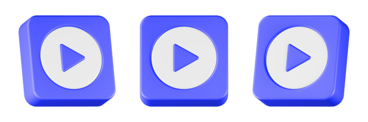 play button icon 3d render blue square