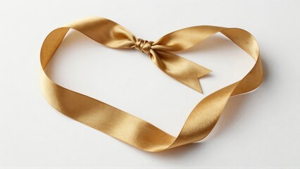 Gold satin ribbon bow on white background