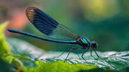 Vibrant Blue Dragonfly Resting on Green Mossy Surface
