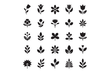 Fototapeta premium Collection of Hand-Drawn Floral and Leaf Silhouettes