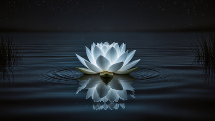 White Lotus Flower on Dark Water.
