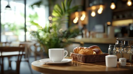 Coffee cup and pastries on table