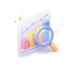Isometric 3D Data Analysis Icon Isolated in a White Background