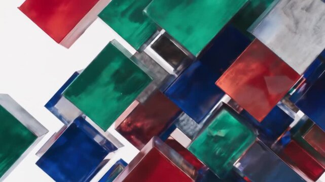 Dynamic interplay of chromatic cubes video showcasing contemporary art installation concept