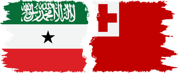 Obraz premium Tonga and Somaliland grunge flags connection, vector