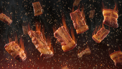 Fiery Pork Belly Bits Falling.