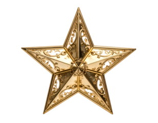 Ornate golden star with intricate swirling filigree details