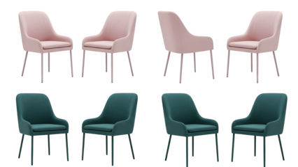 Collection of modern chairs isolated on transparent background