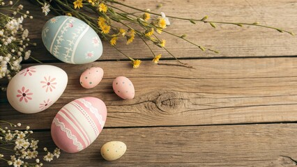 Easter Eggs on Rustic Wooden Background - 9