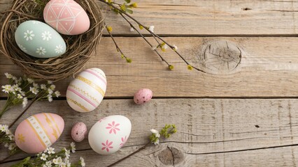 Easter Eggs on Rustic Wooden Background - 6