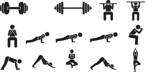 Fitness Workout Silhouette Icon Set
