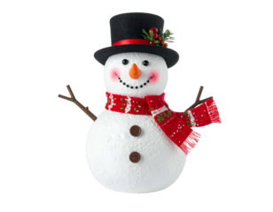 Festive snowman with top hat, scarf, and twig arms (1)