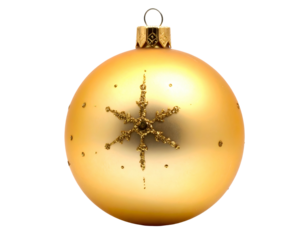 A shimmering golden sphere with a glittery snowflake accent
