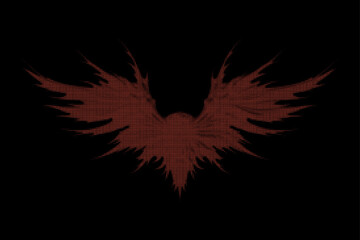 Abstract fiery wings digital pixel halftone art logo design