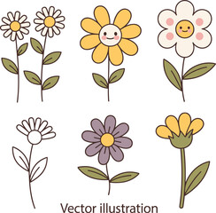 Cute Cartoon Flowers with Happy Faces and Simple Designs daisy