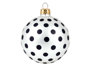 White polka dot holiday ornament with gold cap