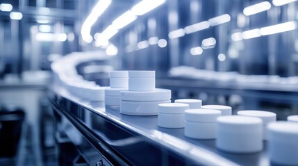 Cosmetic jars on conveyor belt production