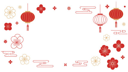 Chinese Lanterns and Floral Elements.