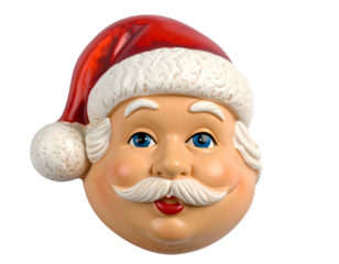 Cheerful Santa Claus face ornament with red hat and blue eyes