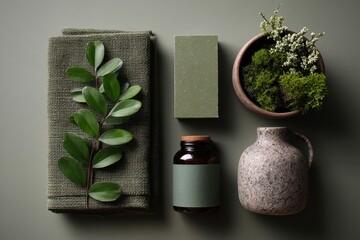 Ecofriendly brand mood board with natural photography and packaging