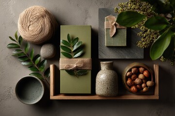 Ecofriendly brand mood board with natural photography and packaging