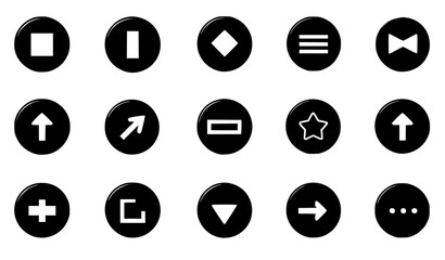 set line icons. Set of black icons featuring various shapes and symbols, including square, rectangle, diamond, and arrows, designed for user interface and graphic design applications