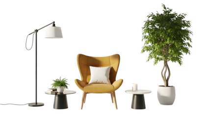 Modern living room furniture isolated on transparent background