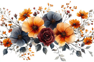 Fototapeta premium Watercolor Floral Bouquet with Roses and Daisies in Neutral Colors