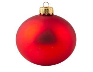 Single red, frosted glass holiday ornament with gold cap