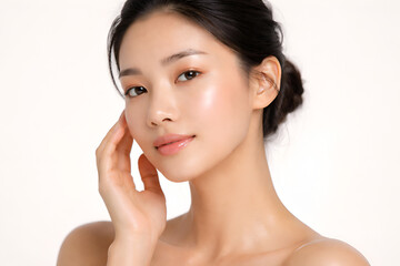 Asian Woman with Fresh Glowing Skin - Beauty, Skincare