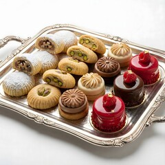 Luxury Silver Platter of Assorted Oriental Maamoul and Modern French Pastries for Eid Celebration