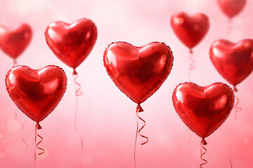 Red Heart Balloons Romantic Background for Valentine&rsquo;s Day