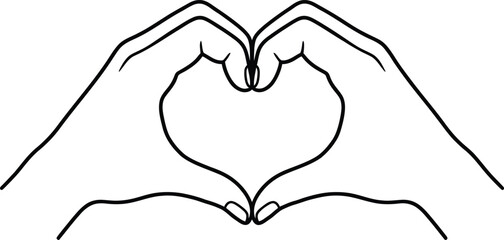Fototapeta premium Minimalist line art drawing of two hands forming a heart shape gesture