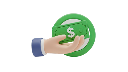 3D Hand Holding Dollar Bill with Green Circle