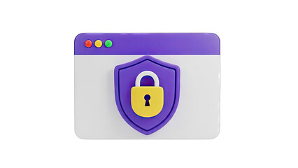 3D Icon: Security Shield with Padlock on Browser Window