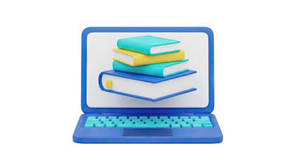 3D Laptop Displaying Stack of Books