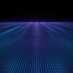 Abstract digital landscape with converging lines and a glowing horizon