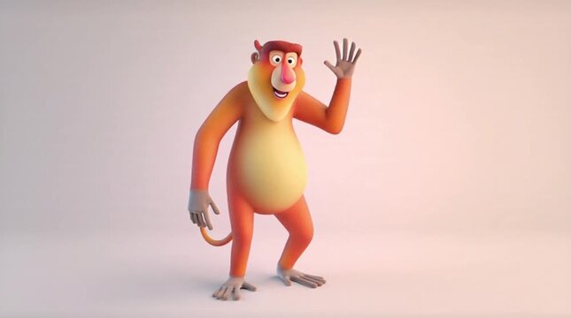 Waving Cartoon Monkey Character in Studio