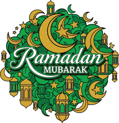 Obraz premium Ramadan Mubarak Islamic Greeting with Lanterns.