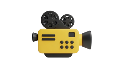 3D Render of a Yellow Vintage Movie Camera Icon