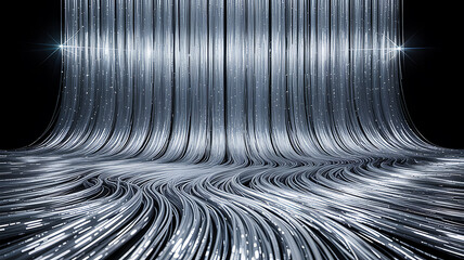 Abstract metallic silver streams flowing down creating a dynamic and futuristic artwork