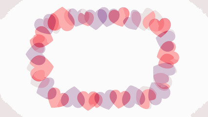 Valentine's Day decoration illustration of a heart-shaped frame made of colorful hearts in pink, purple, and red hues on a white background.