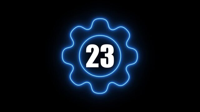 Glowing Blue Gear with Number 23 Neon Light Effect on Dark Background Technology Concept gear dark background