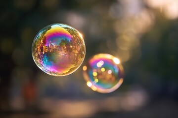 シャボン玉が空に浮かんでいる様子