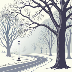 Obraz premium Winter mist softening all city details on a quiet road