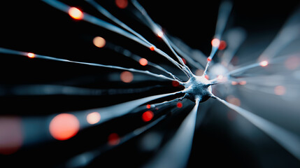 Active Neuron Cell Structure Sending Electrical Impulses, Concept of AI, Brain, and Technology Network