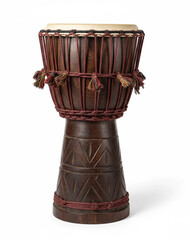 Traditional Handcrafted African Djembe Drum with Intricate Carvings and Rope Tuning