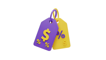 3D Discount Tags with Dollar and Percentage Symbols