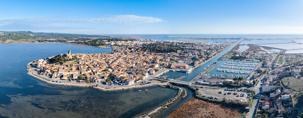 Vue a&eacute;rienne de Gruissan dans l'Aude en Occitanie (France)